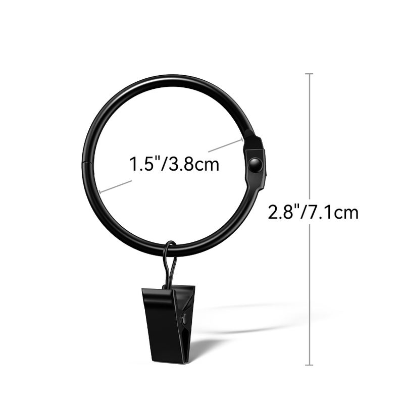 Ginbel Direct 24 Pack 1.5 Inches Curtain Rings with Clips  Openable Drapery Metal Clip Iron Drapes Hangers Decorative for Windows Rods Rustproof  Black - Image 3